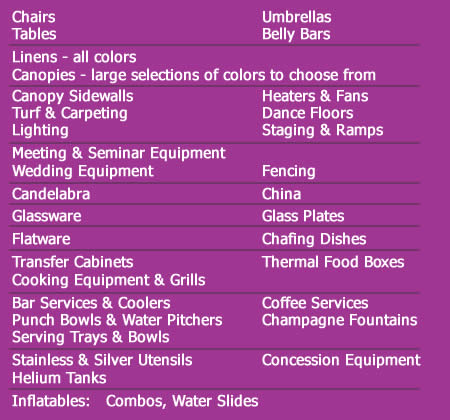 Party Rental Items Murrieta CA